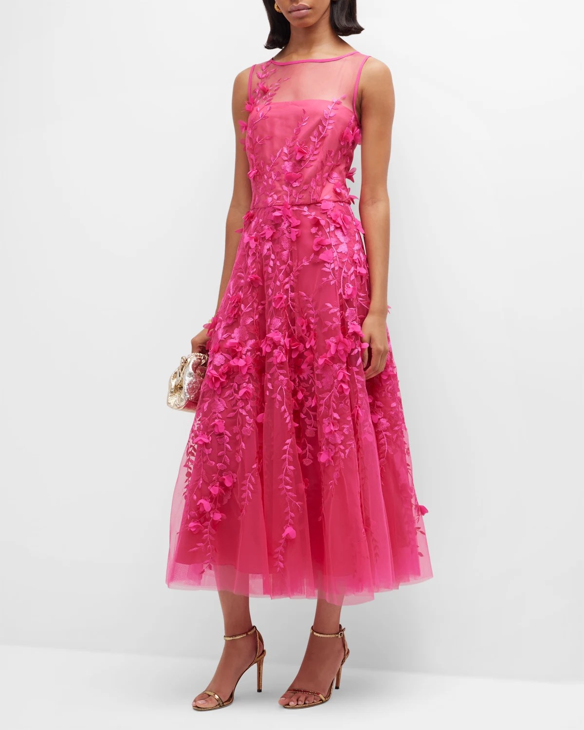 Maison Common Tulle Midi Dress w/ Petal Applique Details Neiman Marcus