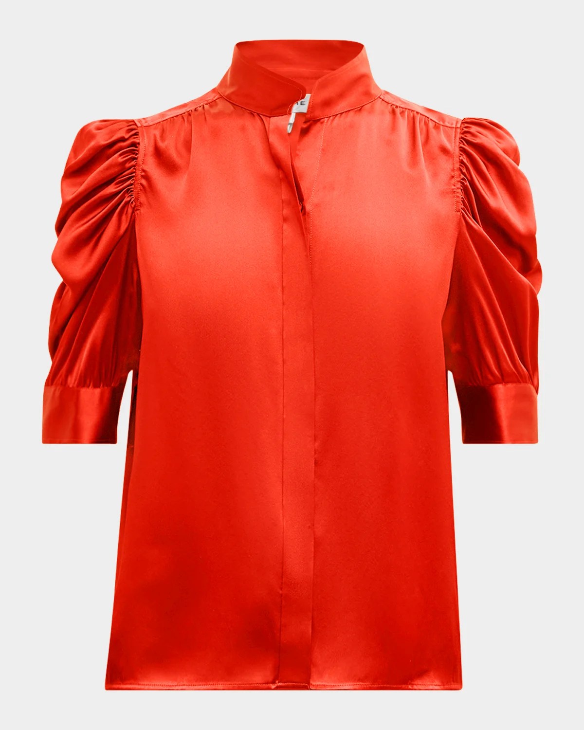 FRAME Gillian Silk Ruched Sleeve Top Neiman Marcus
