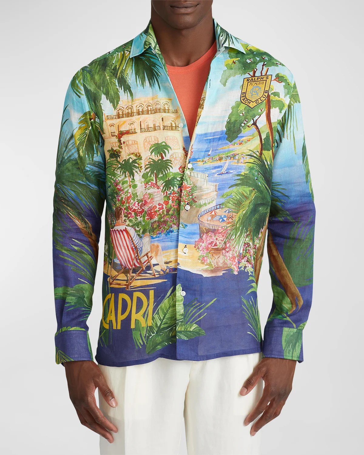 Ralph Lauren Purple Label Men's Serengeti Linen Sport Shirt Neiman Marcus