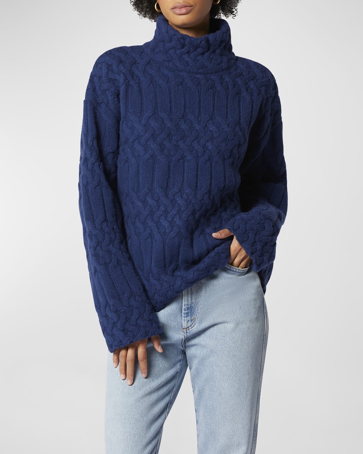 Naadam CableKnit Cutout Turtleneck Sweater Neiman Marcus