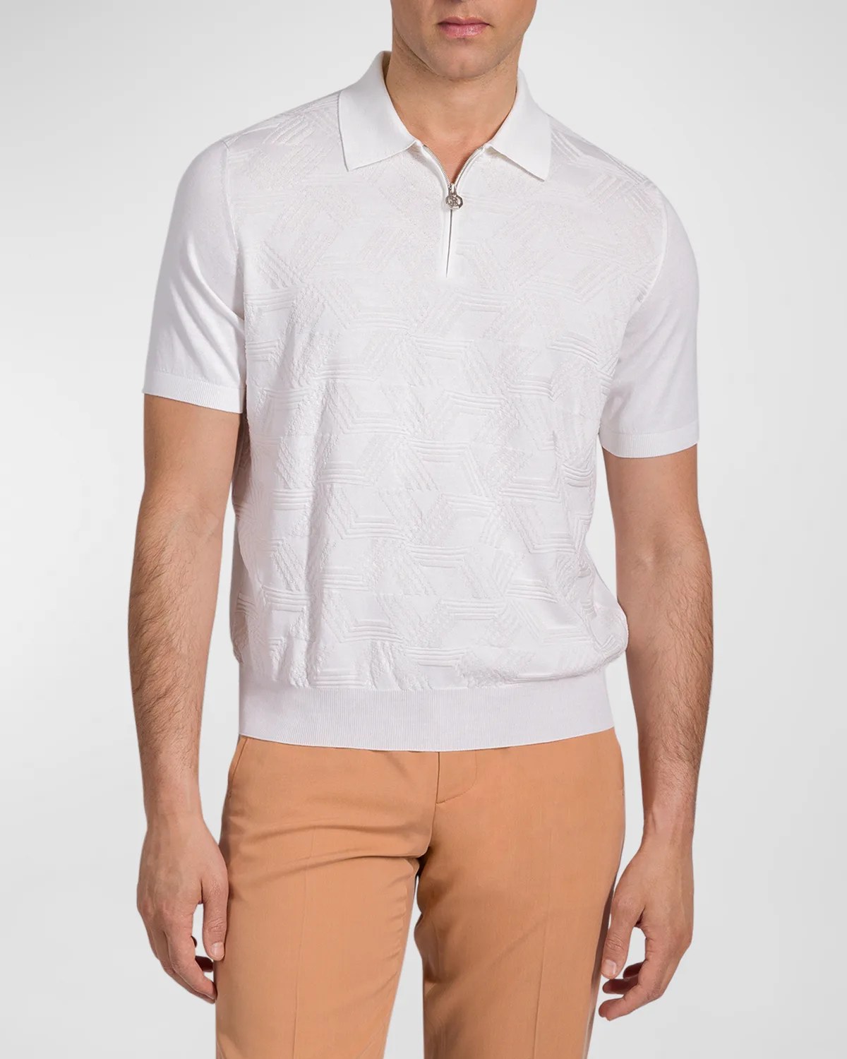 ZEGNA Men's Cotton Jacquard ShortSleeve Polo Sweater Neiman Marcus