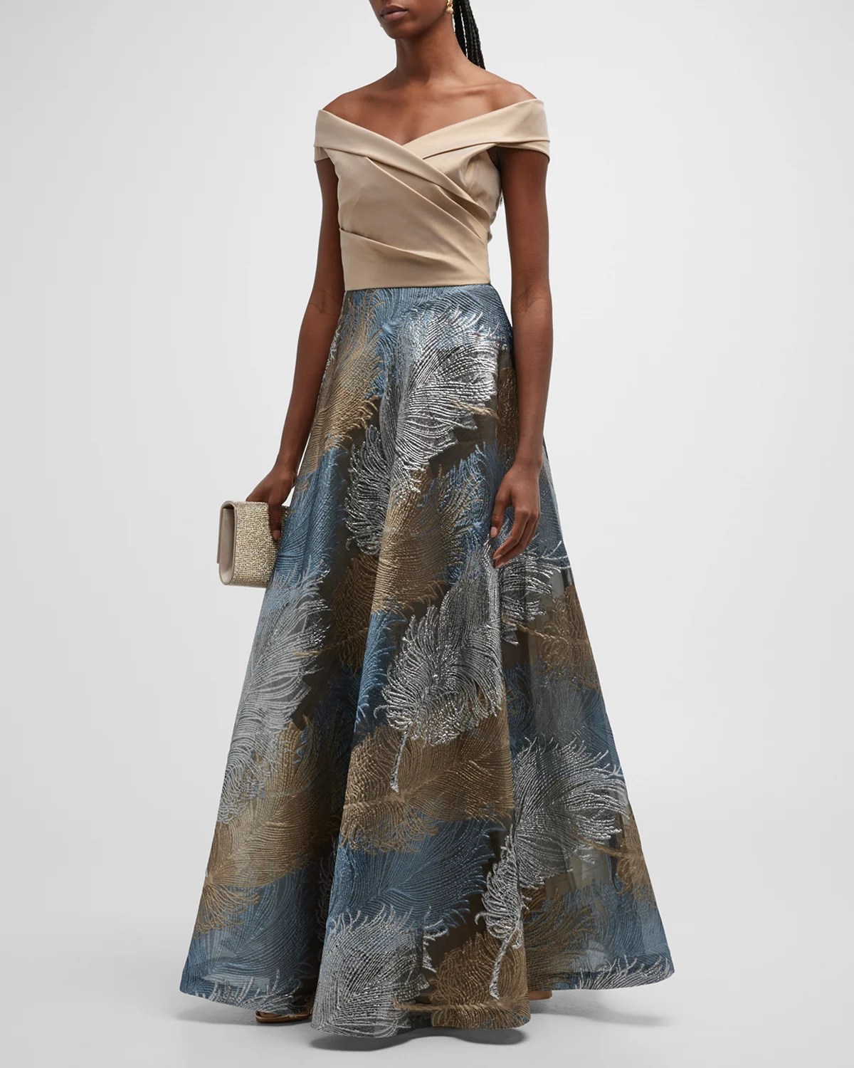 Rickie Freeman for Teri Jon HighLow Metallic Jacquard Gown Neiman Marcus