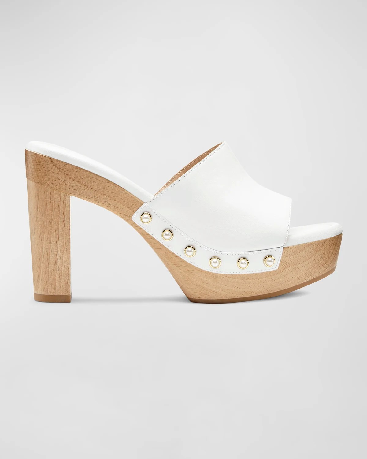 Stuart Weitzman Cayman Pearly Stud Mule Sandals Neiman Marcus