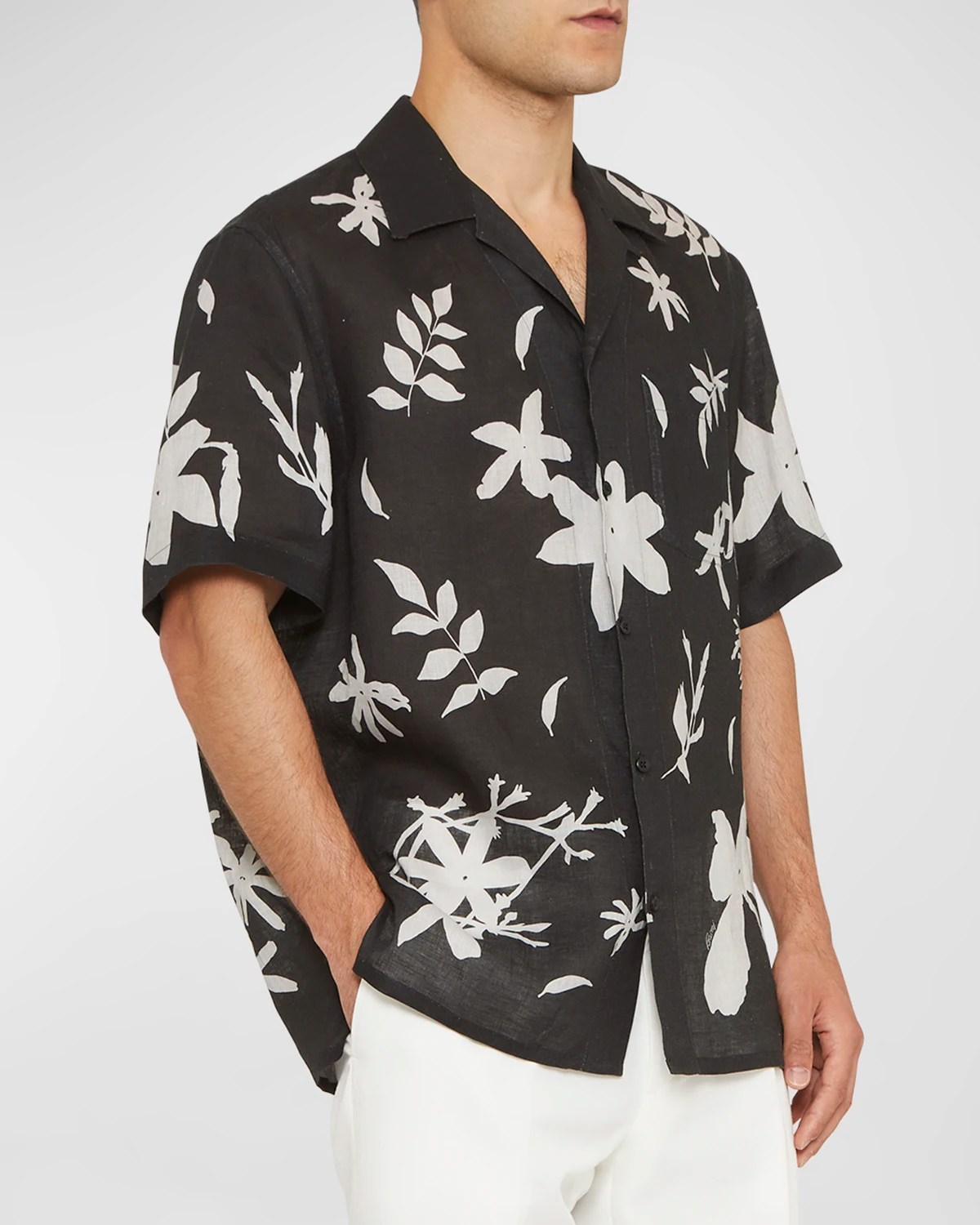 Canali Men's Terra Cotta FloralPrint Camp Shirt Neiman Marcus