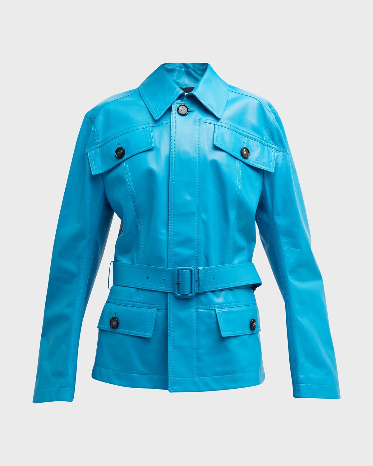 Bottega Belted Shiny Leather Trench Coat Neiman Marcus