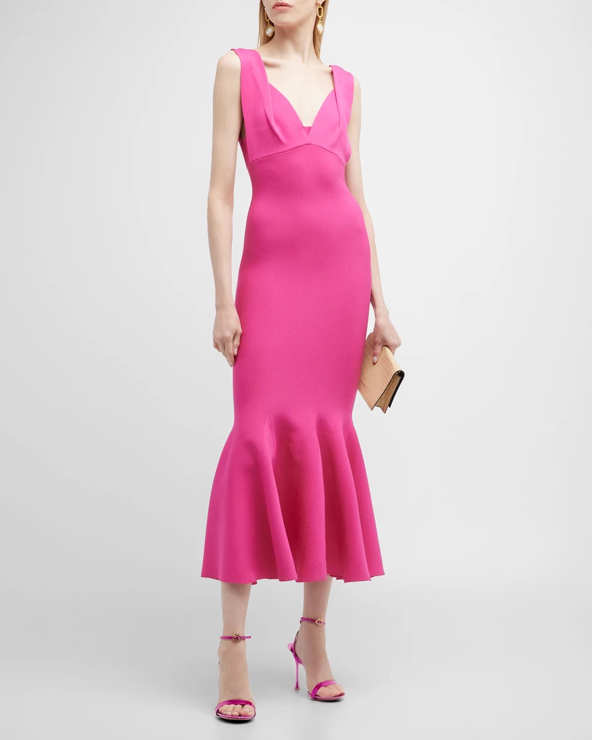 Chloe Leather Midi Dress w/ Cutout Embroidery Neiman Marcus