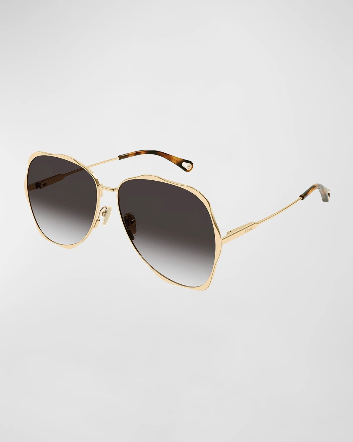 Chloe Golden Tortoiseshell Metal Aviator Sunglasses Neiman Marcus