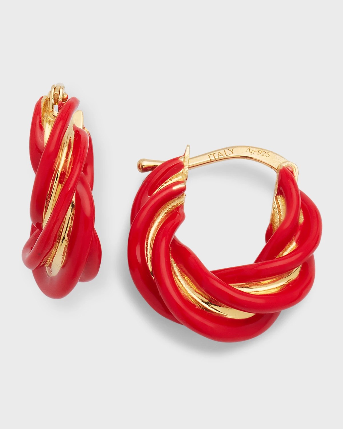Bottega Leather Twist Triangle Hoop Earrings Neiman Marcus