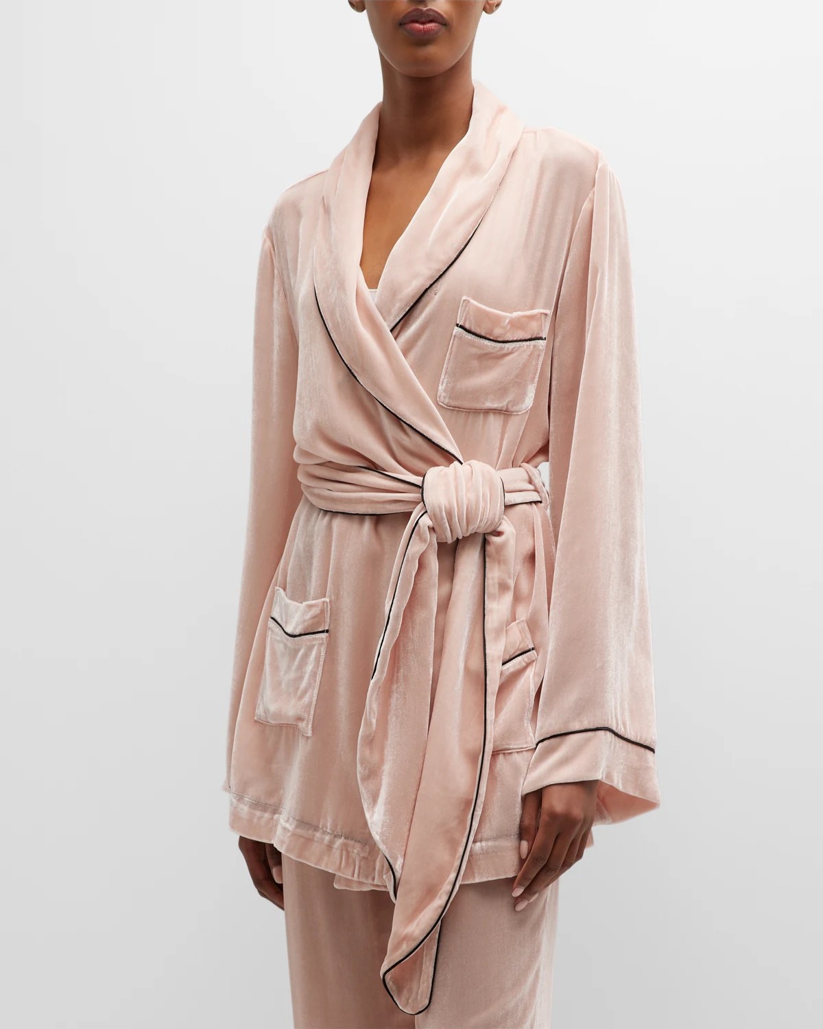 SLEEPING WITH JACQUES Bon Vivant Belted Velvet Wrap Robe Neiman Marcus
