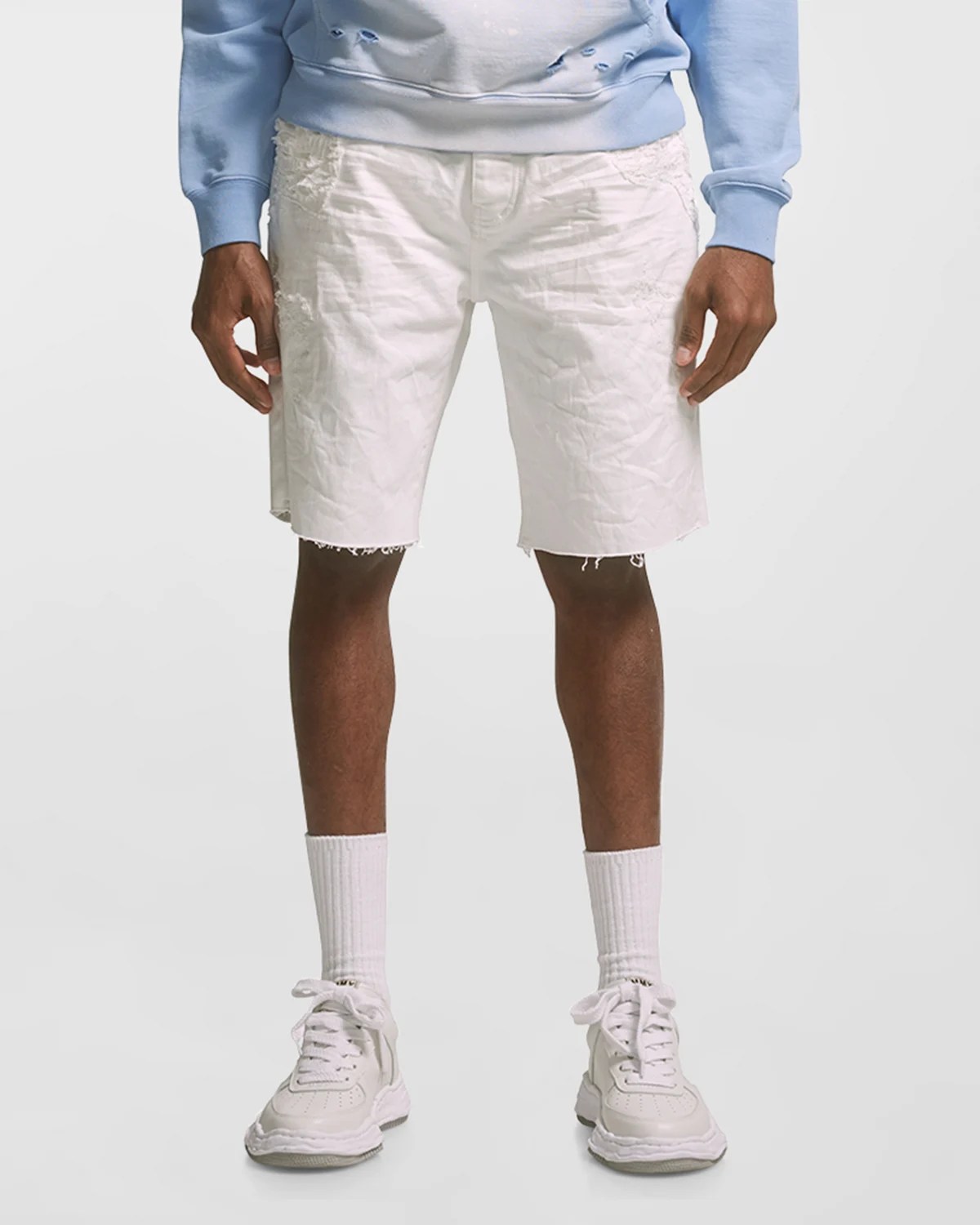 PURPLE Men's Distressed Denim Cargo Shorts Neiman Marcus