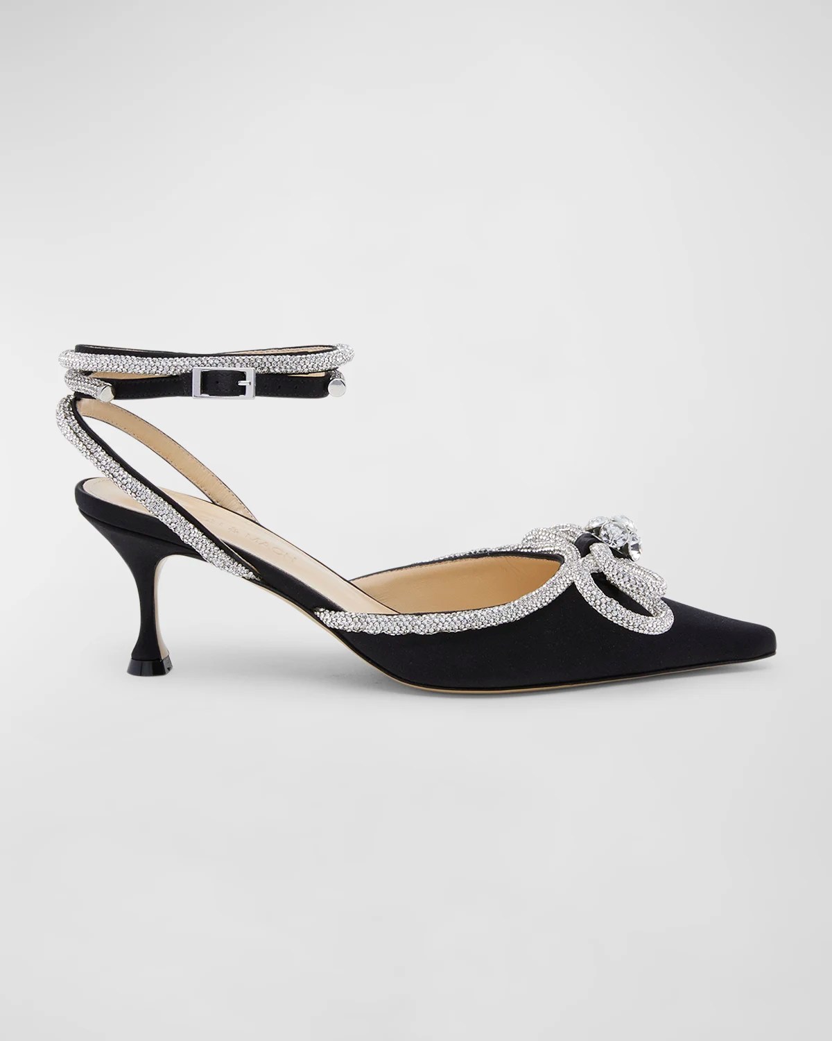 MACH & MACH Strass Bow Double AnkleStrap Kitten Pumps Neiman Marcus