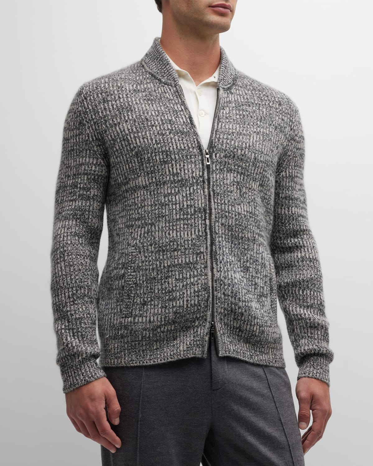 Neiman Marcus Cashmere Collection Men's Cashmere Waffle Knit Quarter