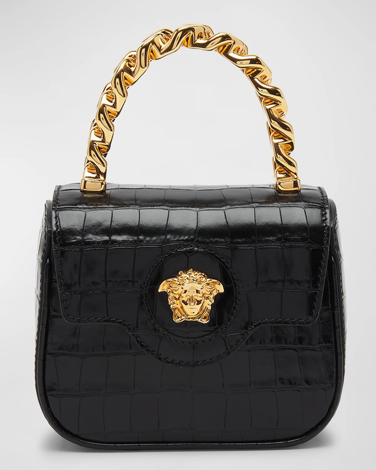 Versace La Medusa Small CrocEmbossed TopHandle bAG Neiman Marcus
