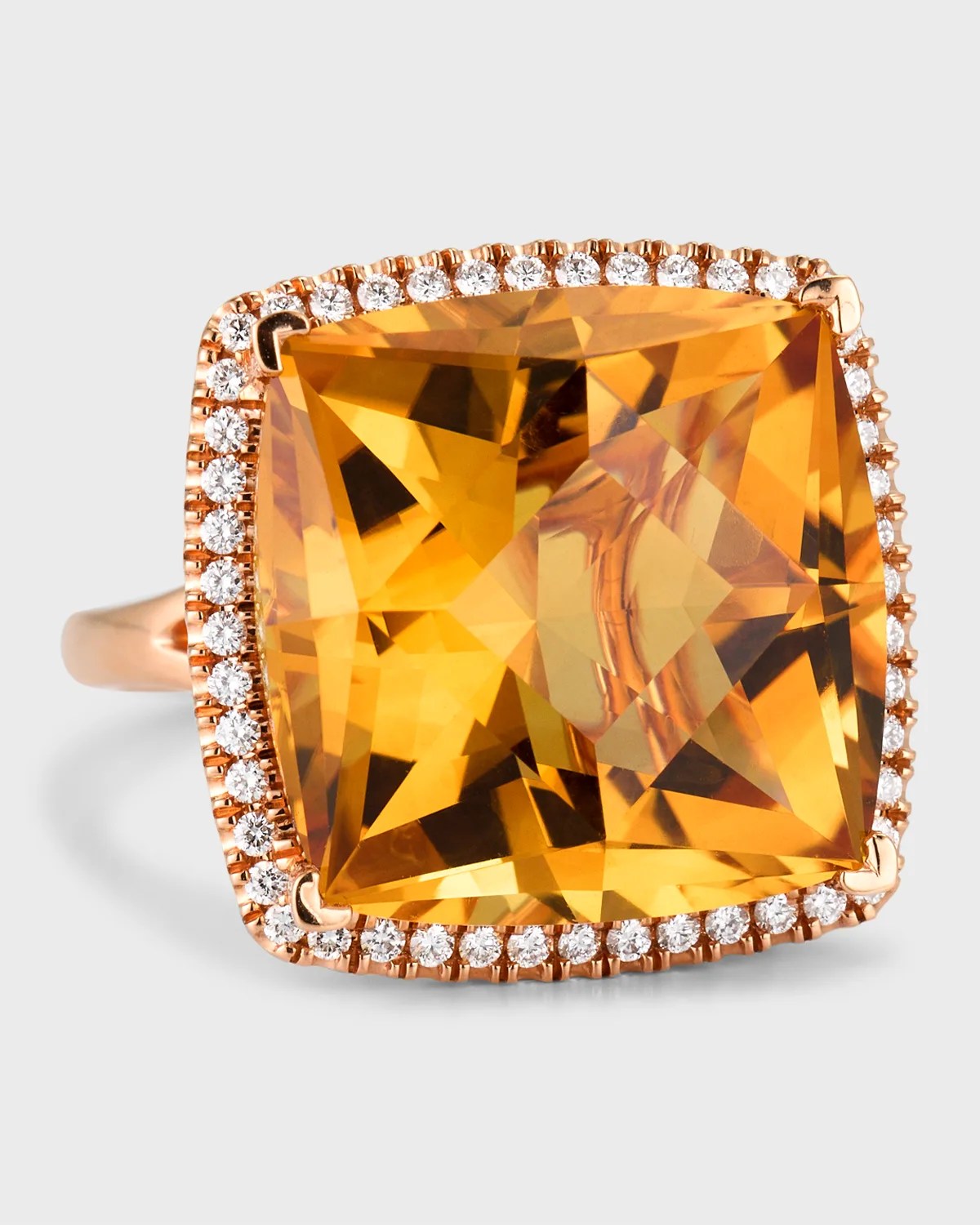 Lisa Nik 18K Rose Gold Rainbow Sapphire Ring with Diamonds, Size 6