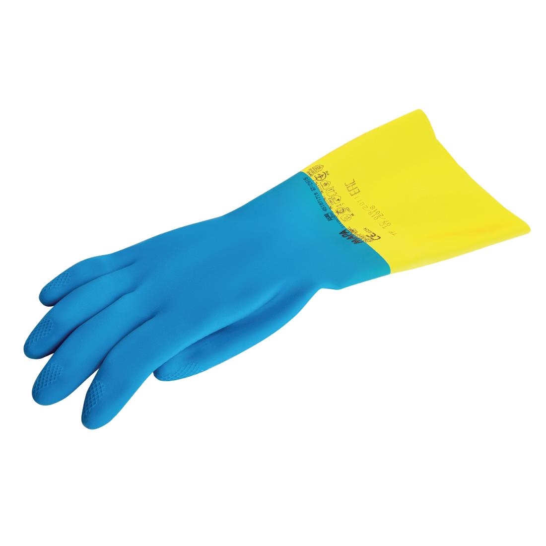 MAPA Alto 405 LiquidProof HeavyDuty Janitorial Gloves Blue and Yellow
