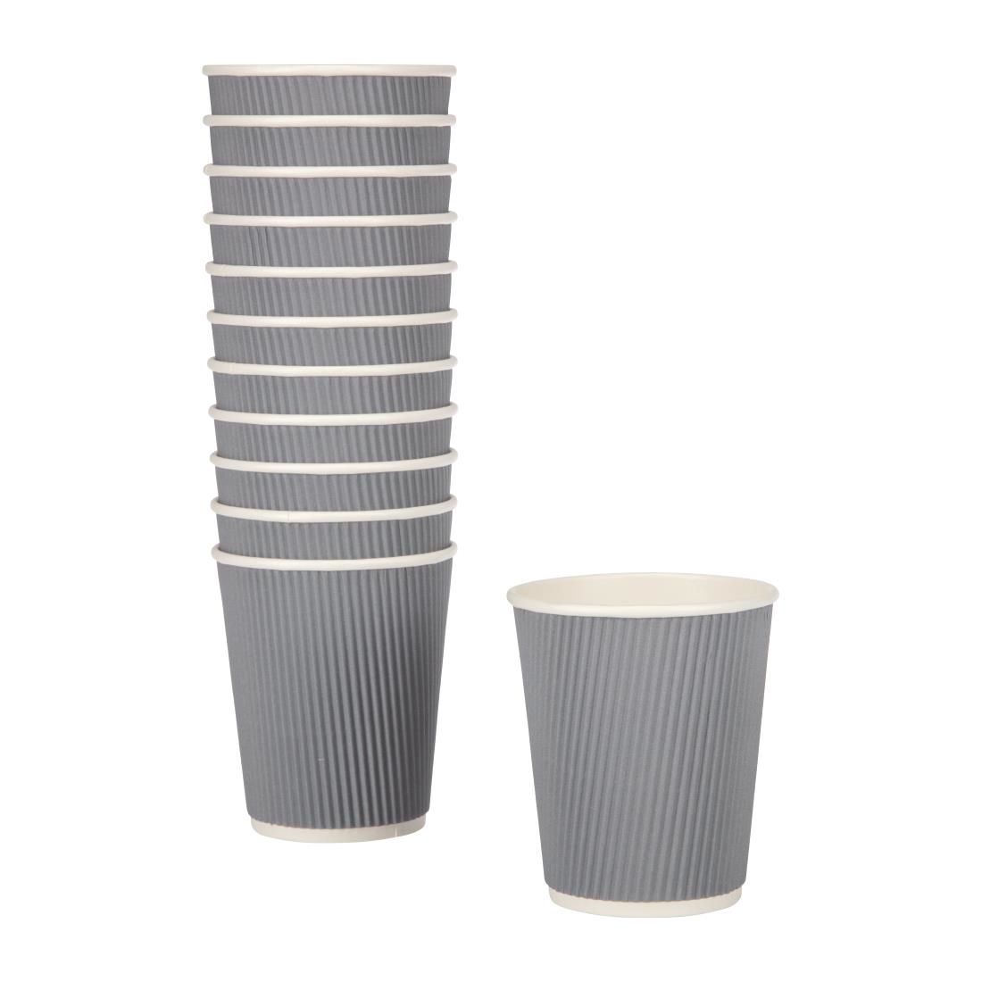 Fiesta Recyclable Coffee Cups Ripple Wall Charcoal 225ml / 8oz (Pack of