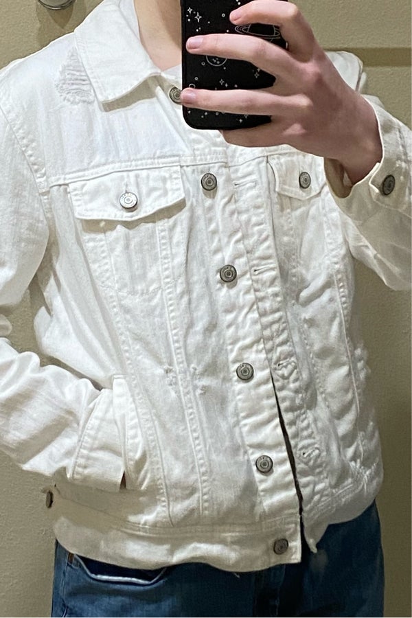 White Distressed Denim Jacket Nuuly Thrift