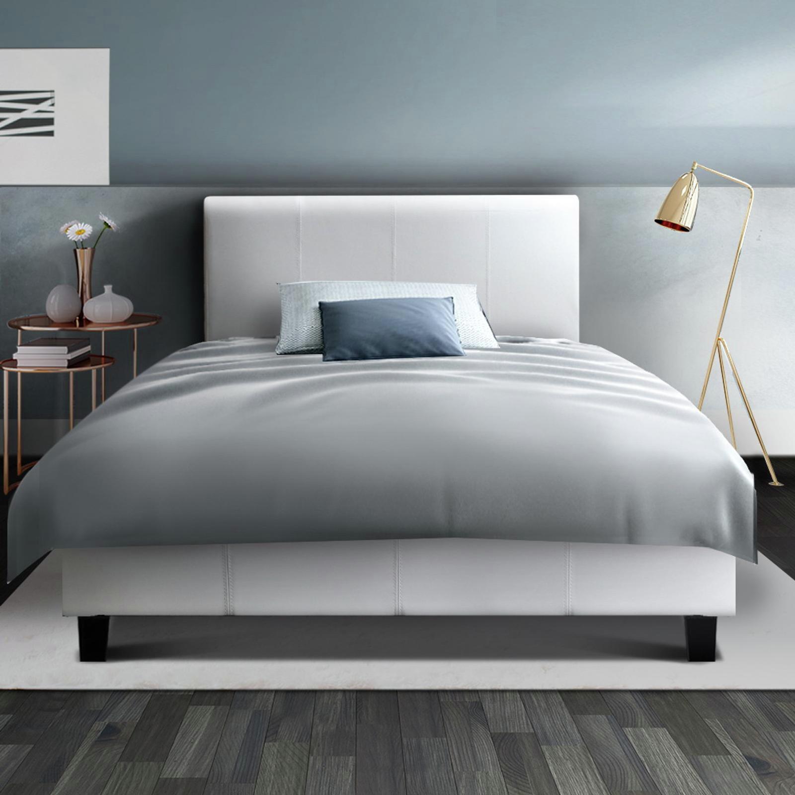 Artiss King Single Size Bed Frame Base Mattress Platform White Leather
