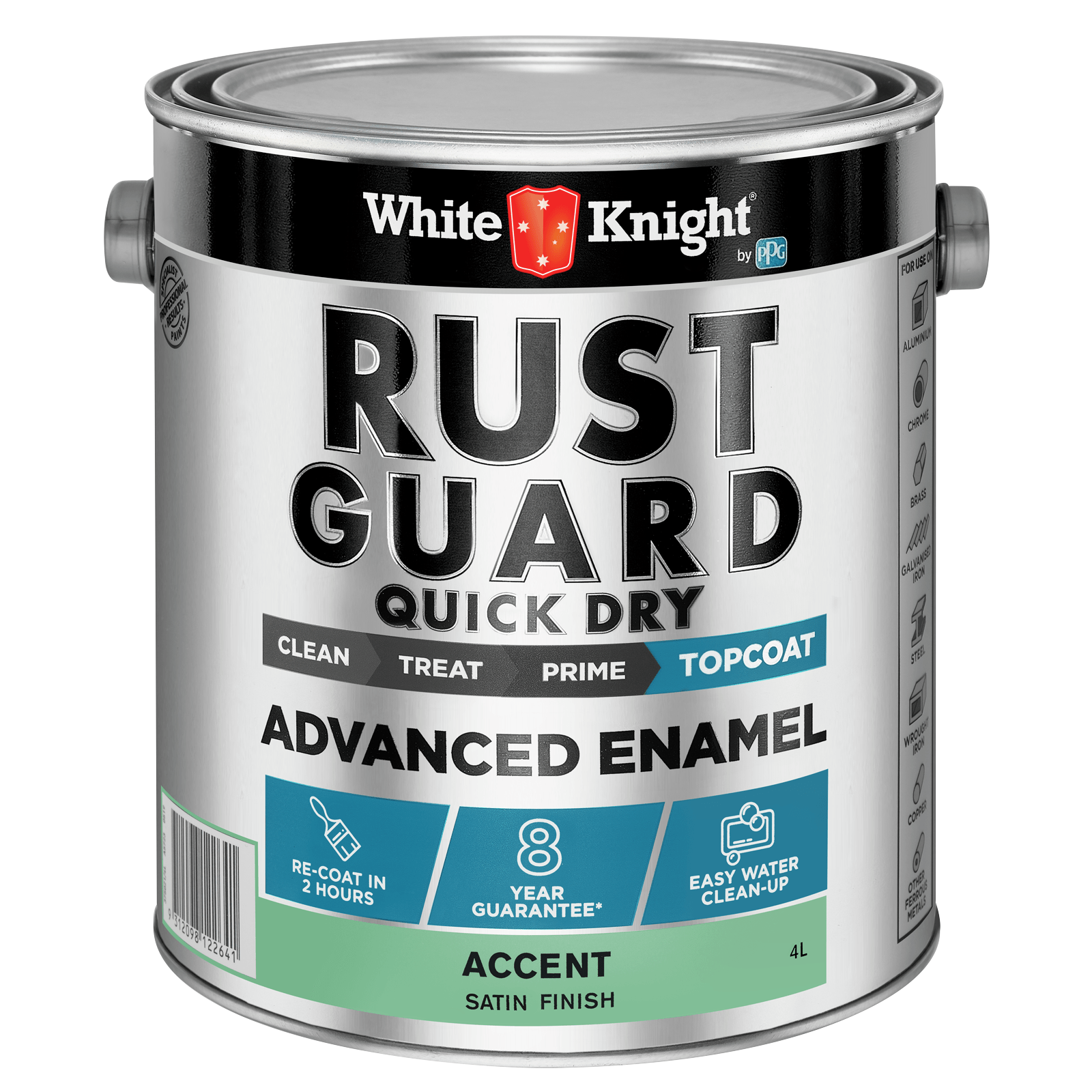 White Knight 4L Accent Satin Rust Guard Quick Dry Advanced Enamel Paint