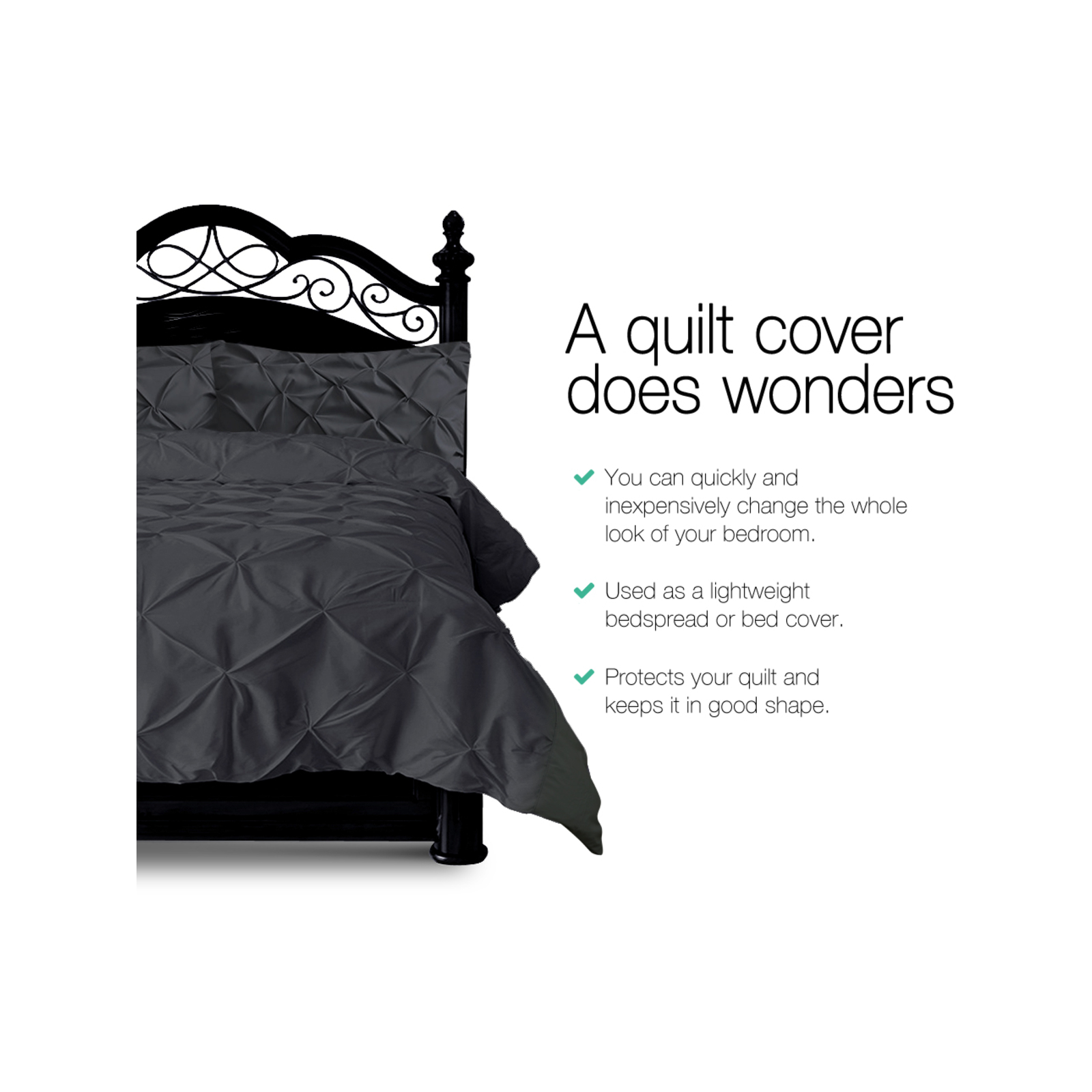 Giselle Quilt Cover Diamond Pinch Pleat King Black Bunnings Australia