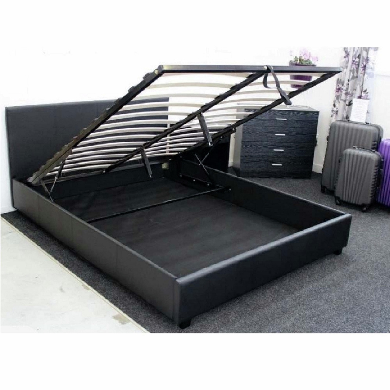 Monica Gas Lift PU Leather Double Bed Black Bunnings Australia