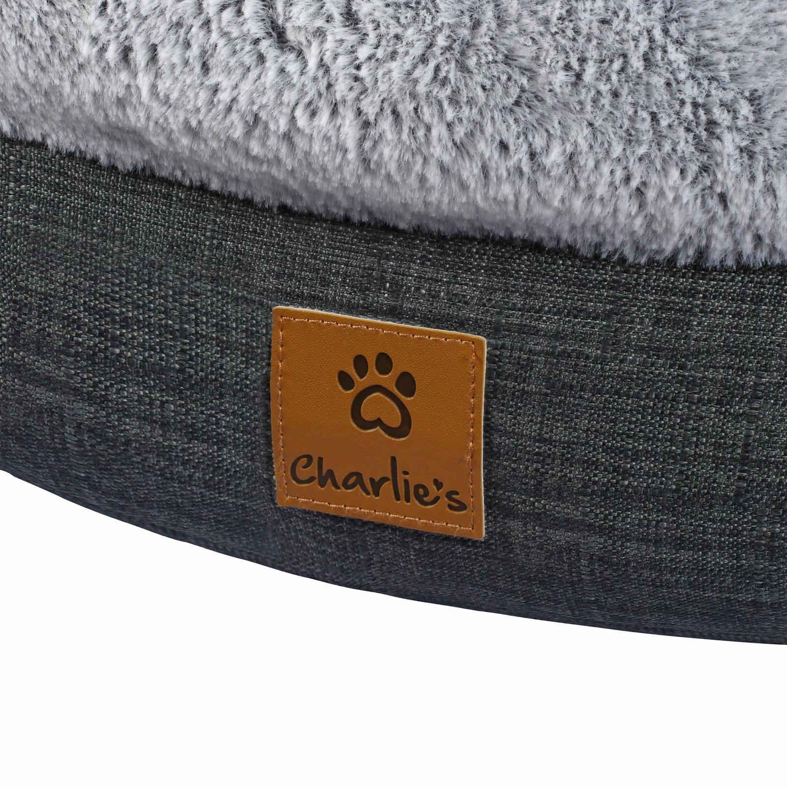 Charlie's Aspen Luxury Plush Faux Linen Round Donut Pet Bed (Small