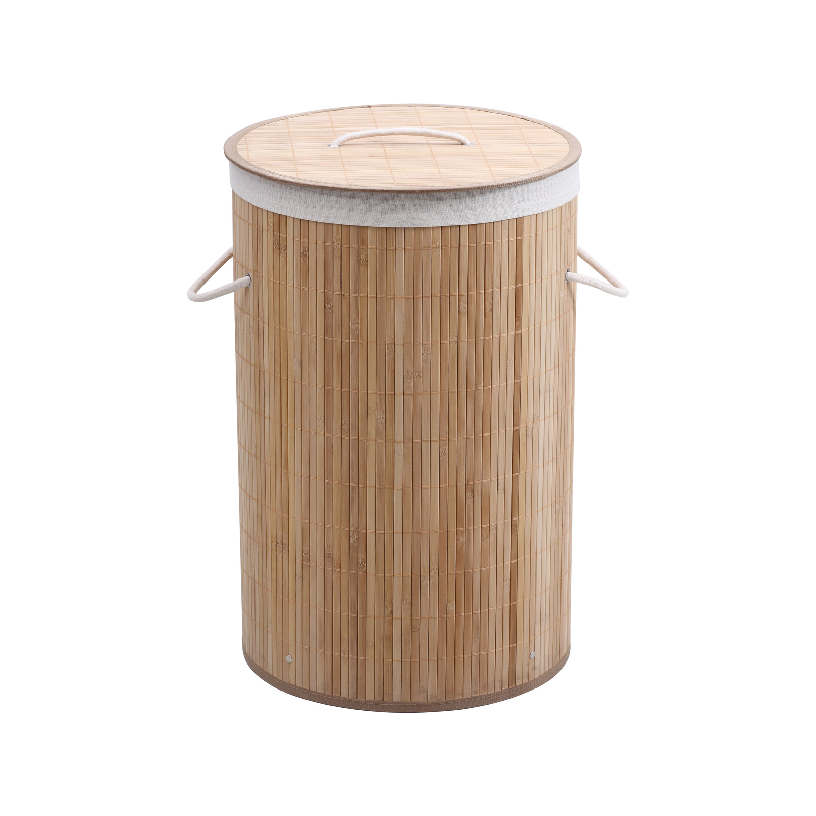 Sherwood Home Round Collapsible Bamboo Laundry Hamper with Polycotton