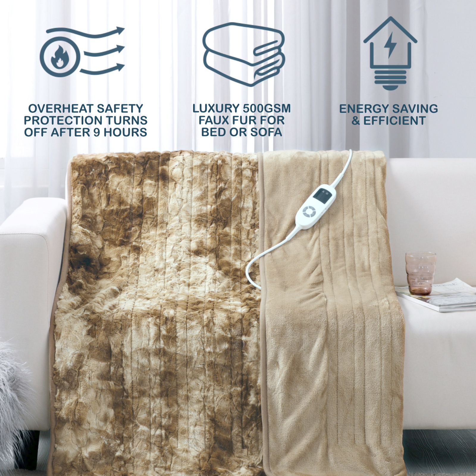 Dreamaker Faux fur Heated throw Gradient yellow Bunnings Australia