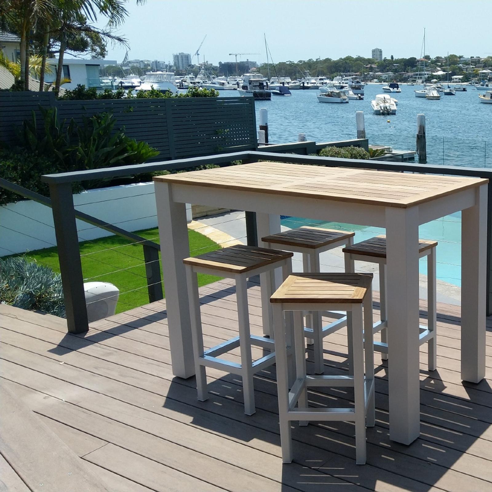 Outdoor Balmoral 4 Seater Teak Top And Aluminium Patio Bar Setting