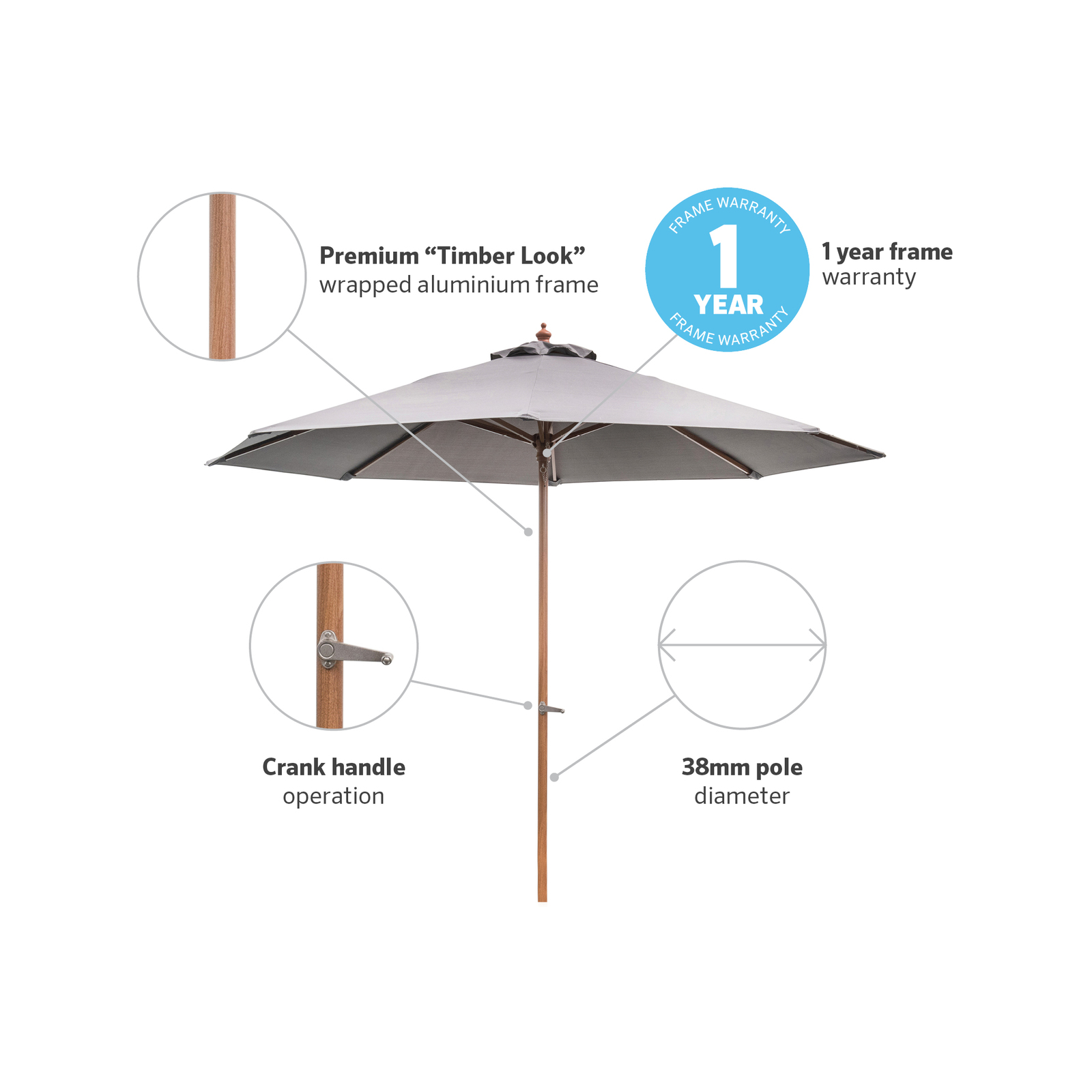 Coolaroo 2.7m Round Grey Elwood Umbrella Bunnings Australia