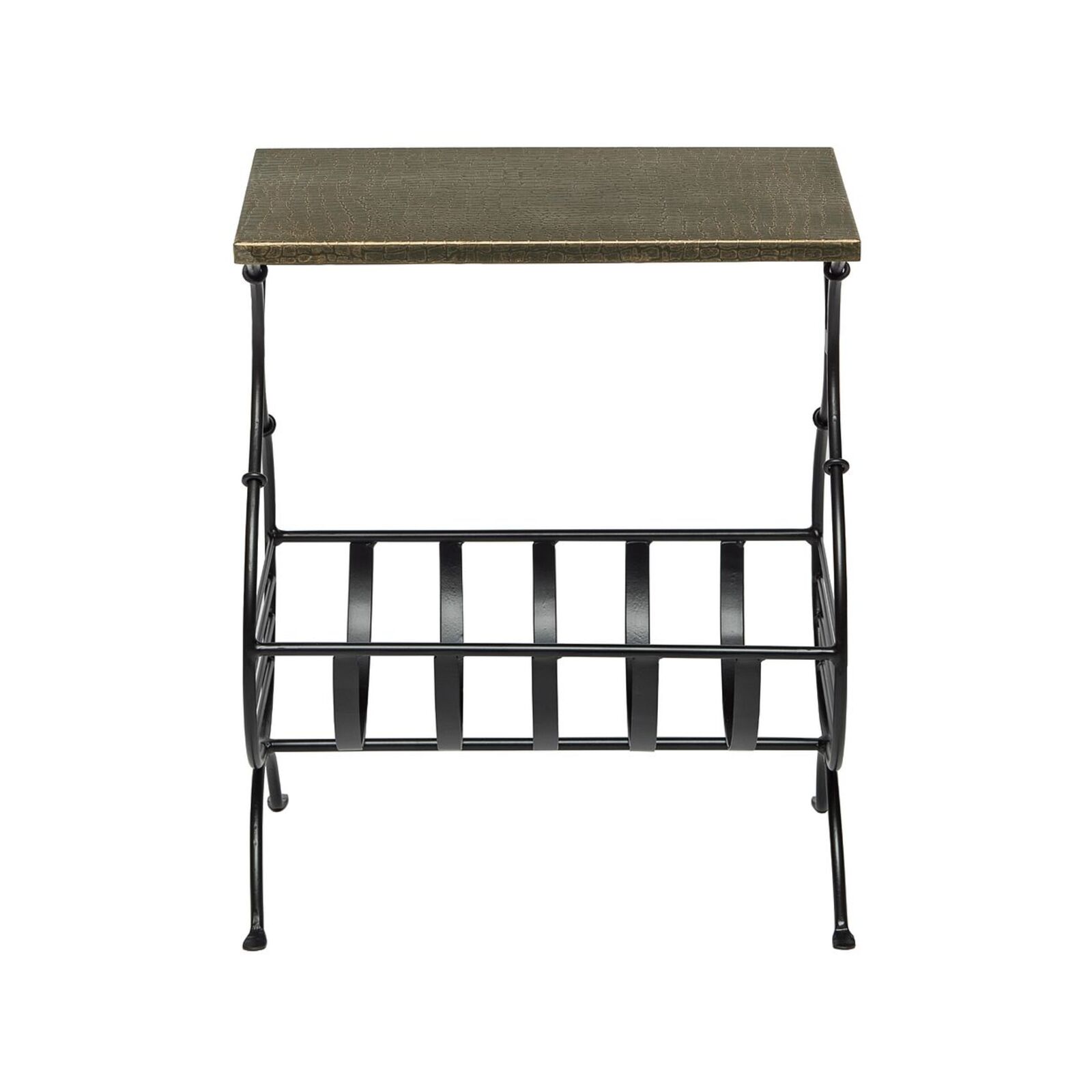 Lirash Black Iron Narrow Side Table with Magazine Storage and Gold