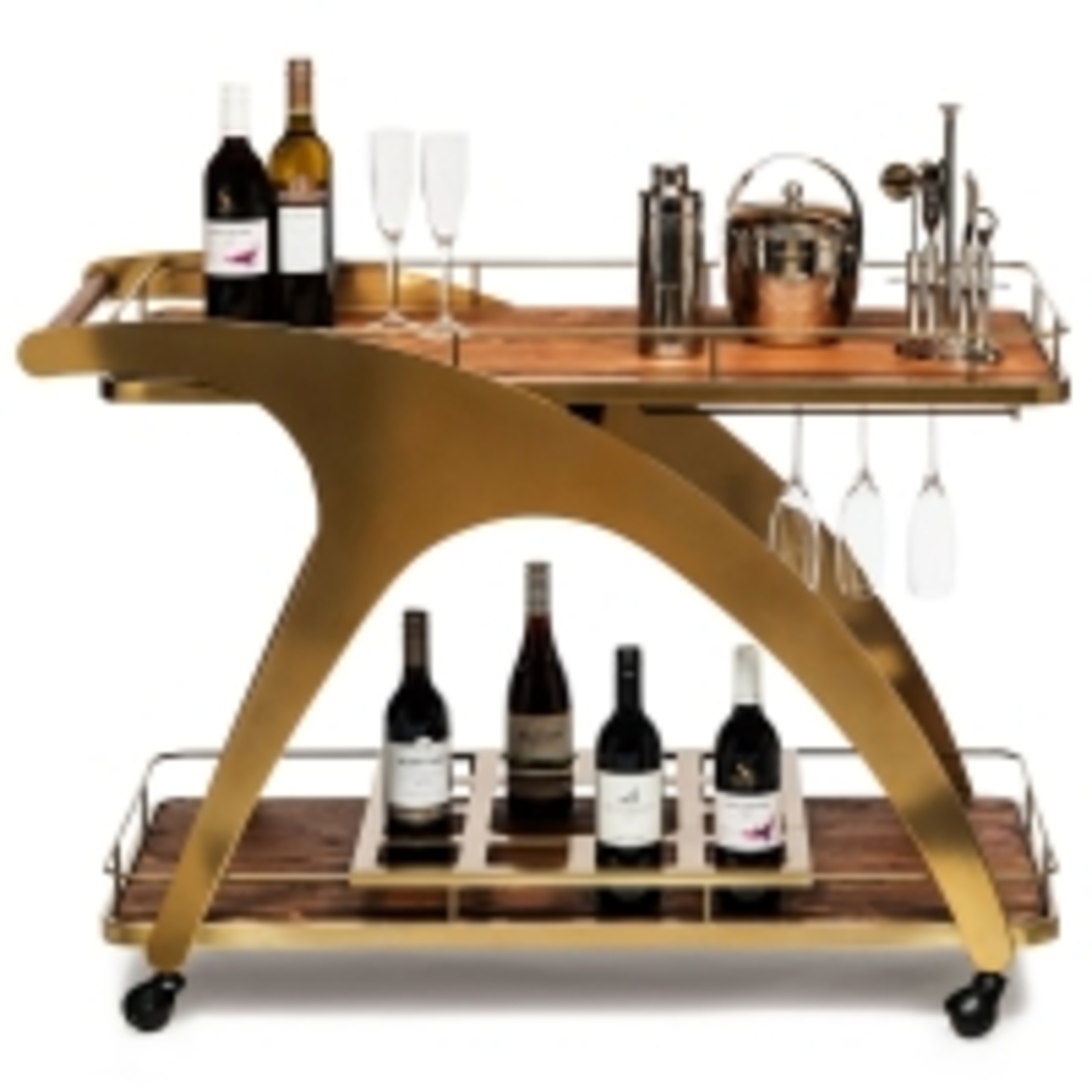 Lirash Elite French Brass Wooden Drinks Serving Bar Trolley Bunnings