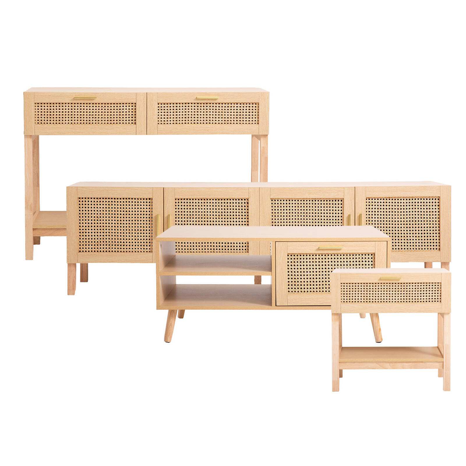 Casa Decor Santiago Rattan 4 Piece Home Set Console Coffee Side Table