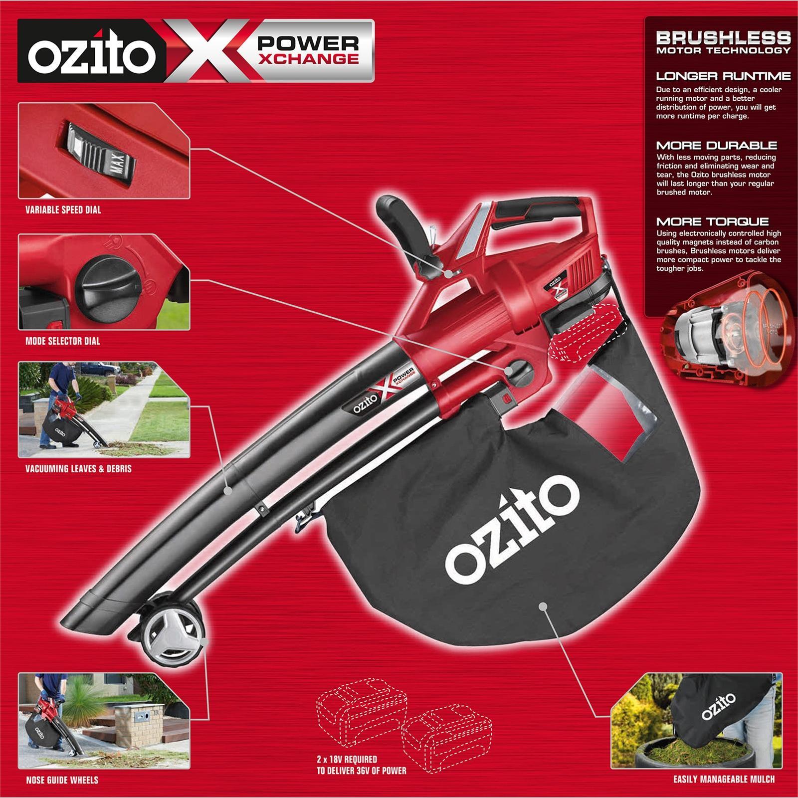Ozito PXC 2 X 18V Brushless Blower Vac And Mulcher Skin Only