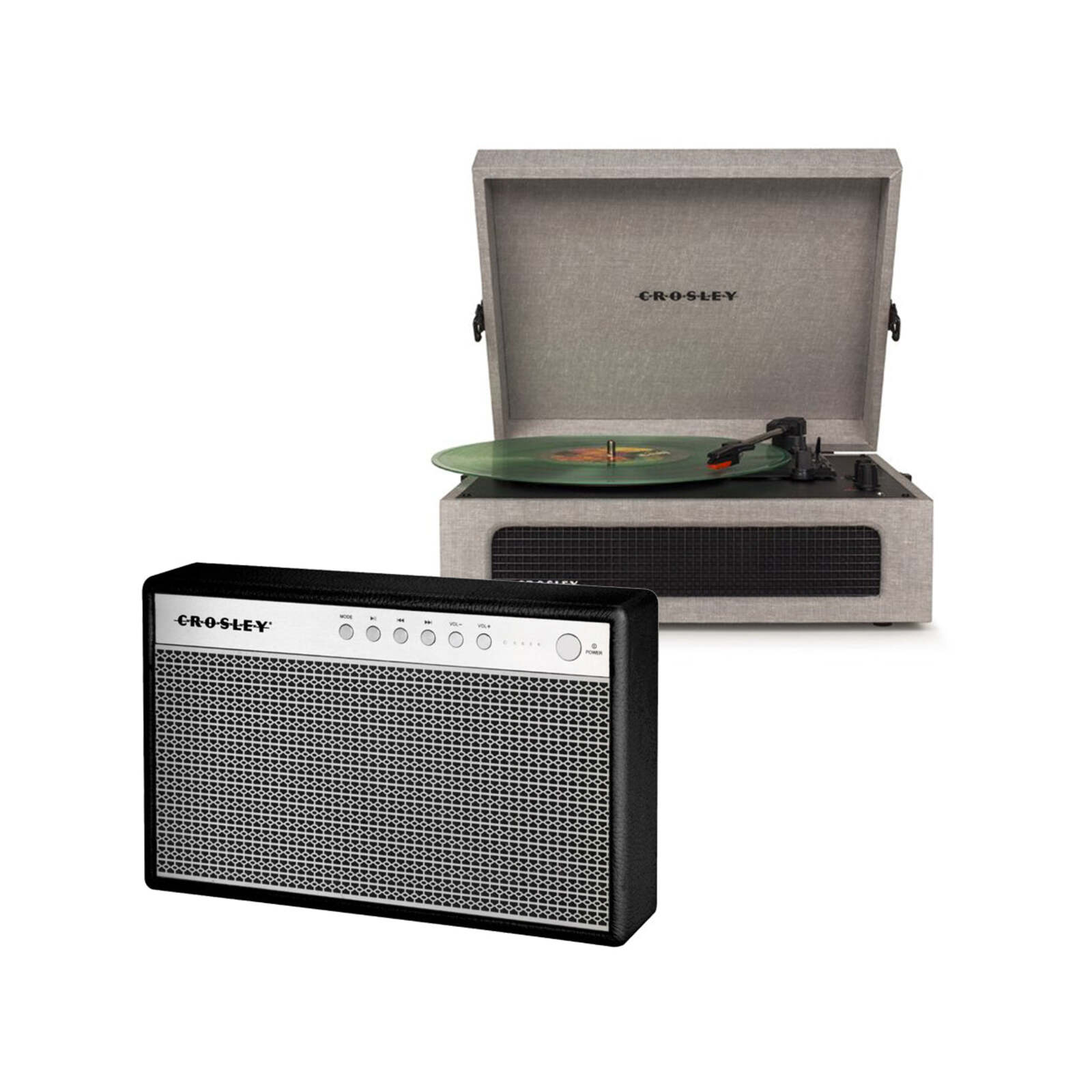 Crosley Voyager Bluetooth Portable Turntable - Grey + Bundled Crosley