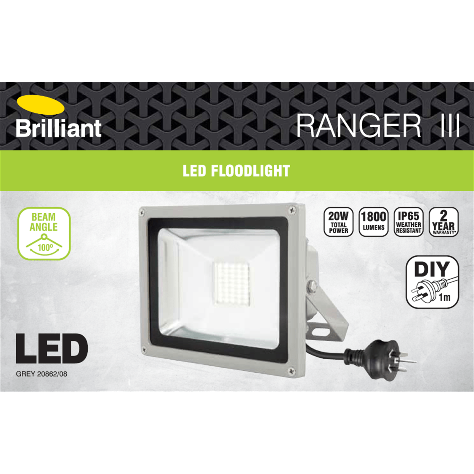 Brilliant Lighting 20W Ranger III Grey DIY LED Panel Flood Light