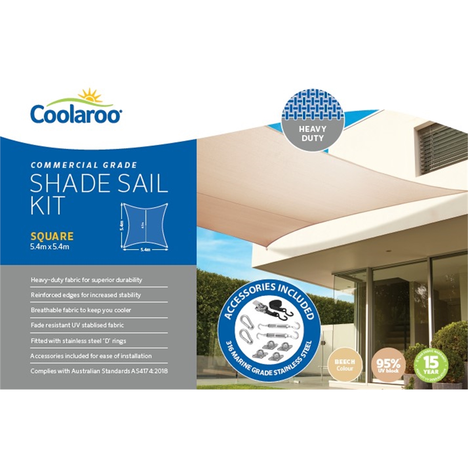 Coolaroo 5.4m Beech Square Premium Shade Sail Kit Bunnings Australia