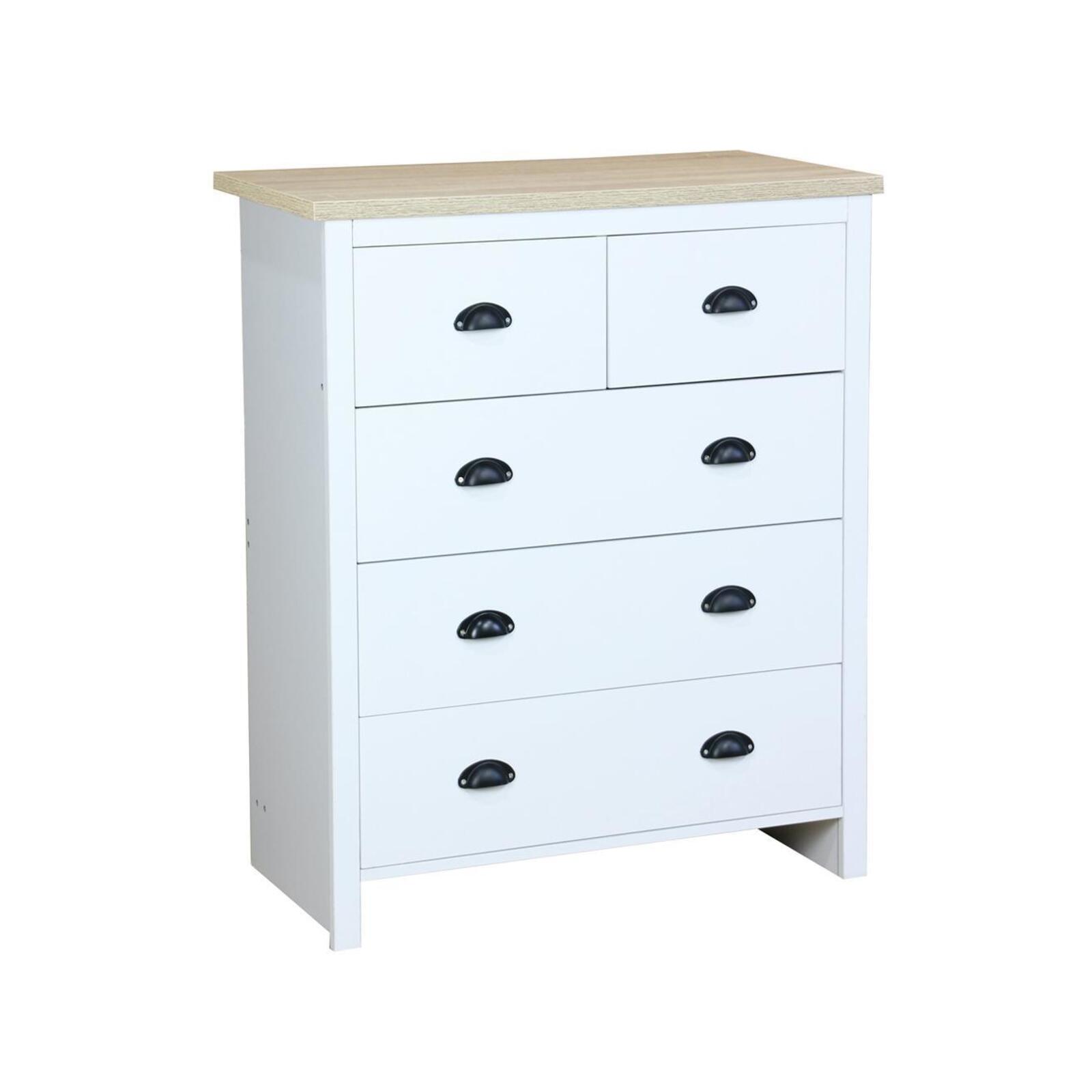 Ari Modern Chest Of 5Drawers Tallboy Dresser Storage Oak
