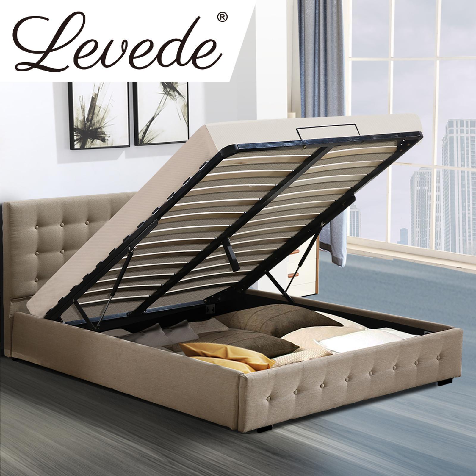 Levede Bed Frame Base With Gas Lift Platform Fabric Queen Bunnings