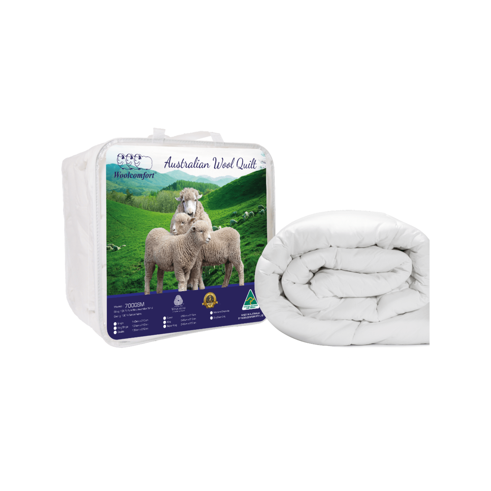 King White 100 Australian Made 700GSM Merino Wool Quilt