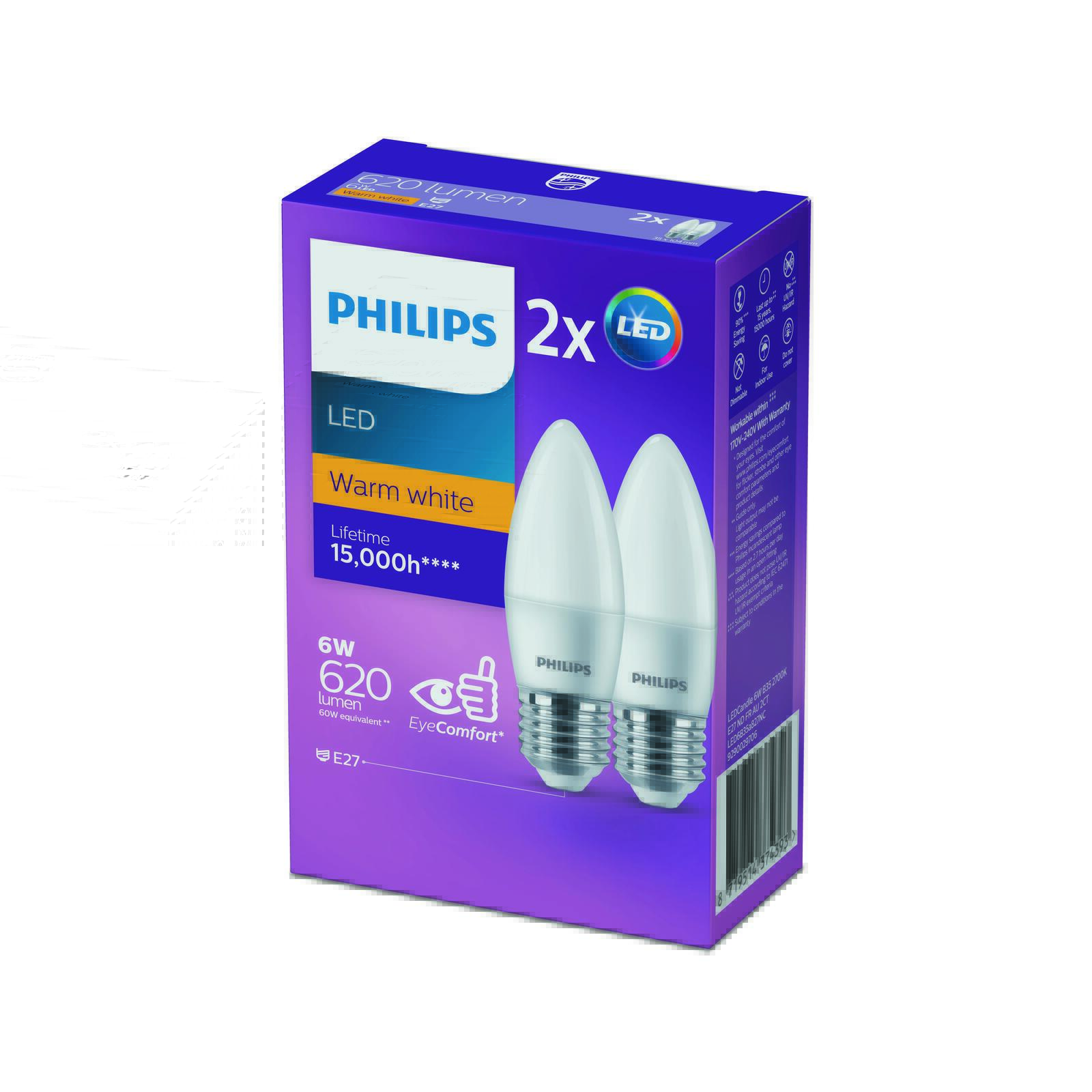 Philips Candle ES LED 470lm Warm White 5W 2 Pack Bunnings Australia