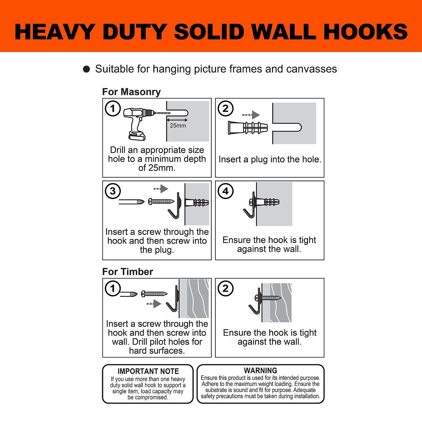 Everhang Heavy Duty Solid Wall Picture Hanging Hook 3 Pack Bunnings