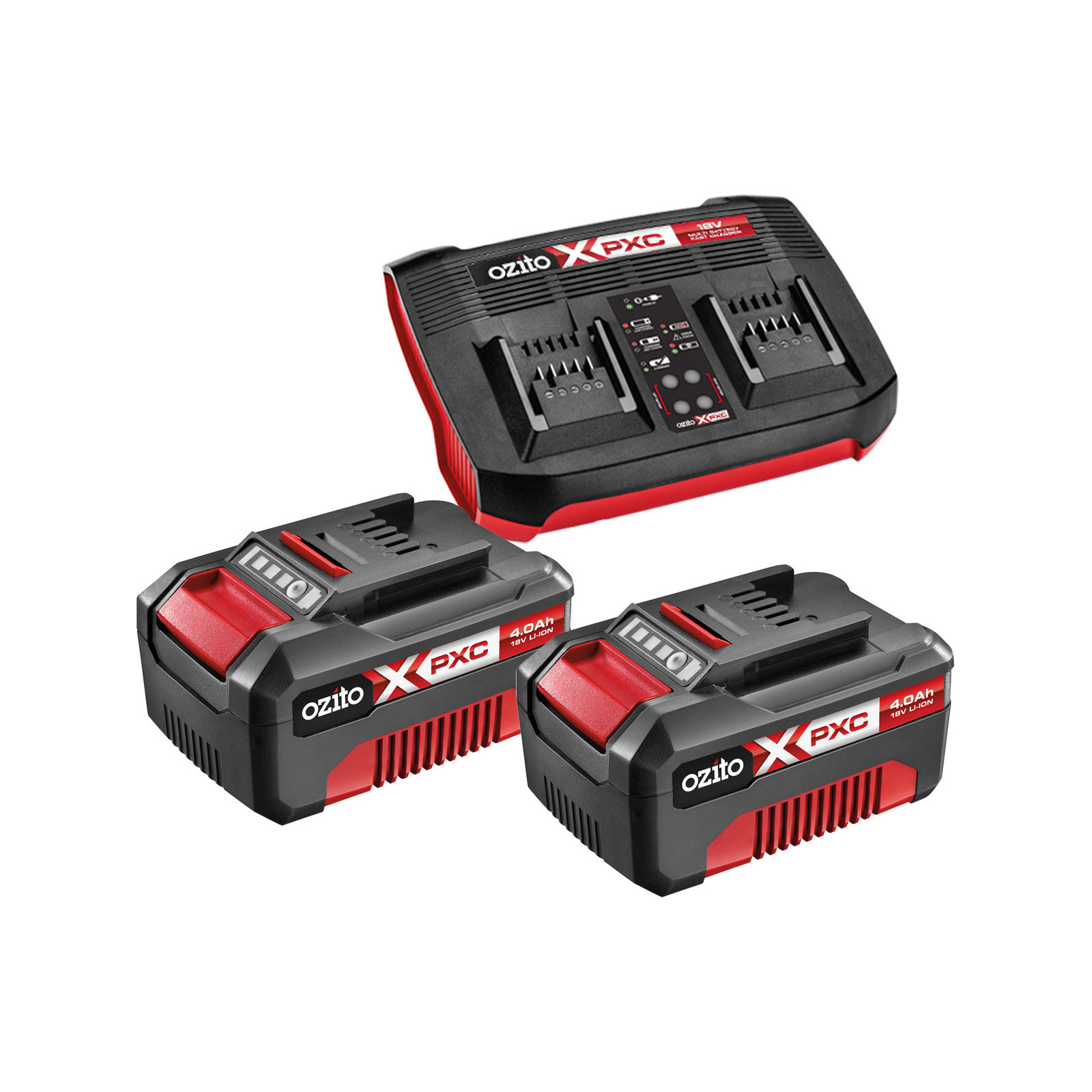 Ozito PXC 18V 2 x 4.0Ah Batteries And Multi Charger Pack Bunnings