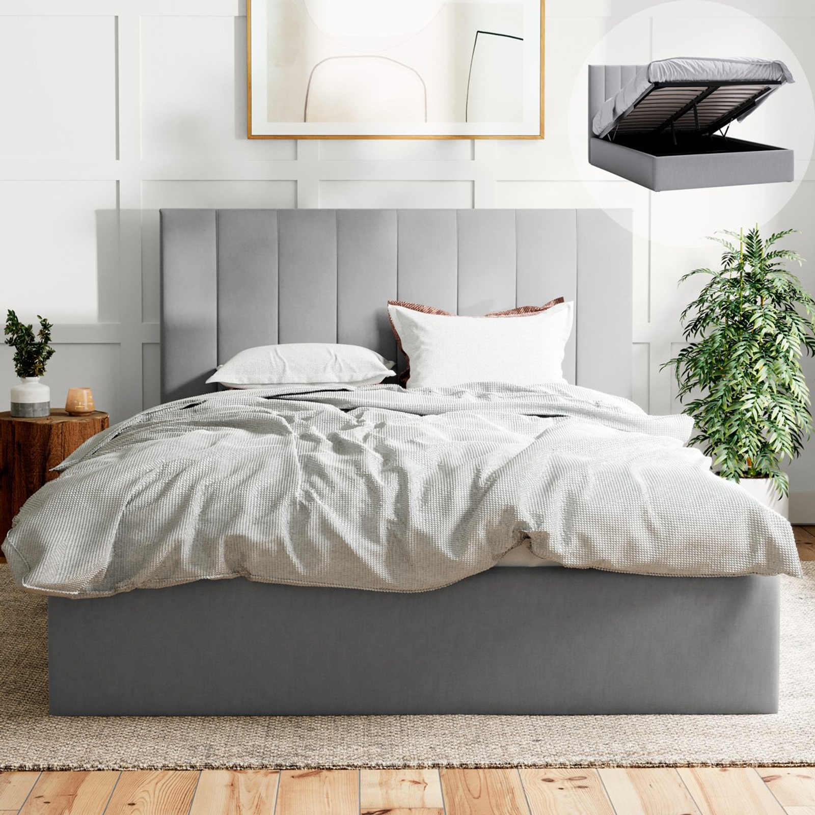 Ormond King Grey Fabric Gas Lift Storage Bed Frame Bunnings Australia