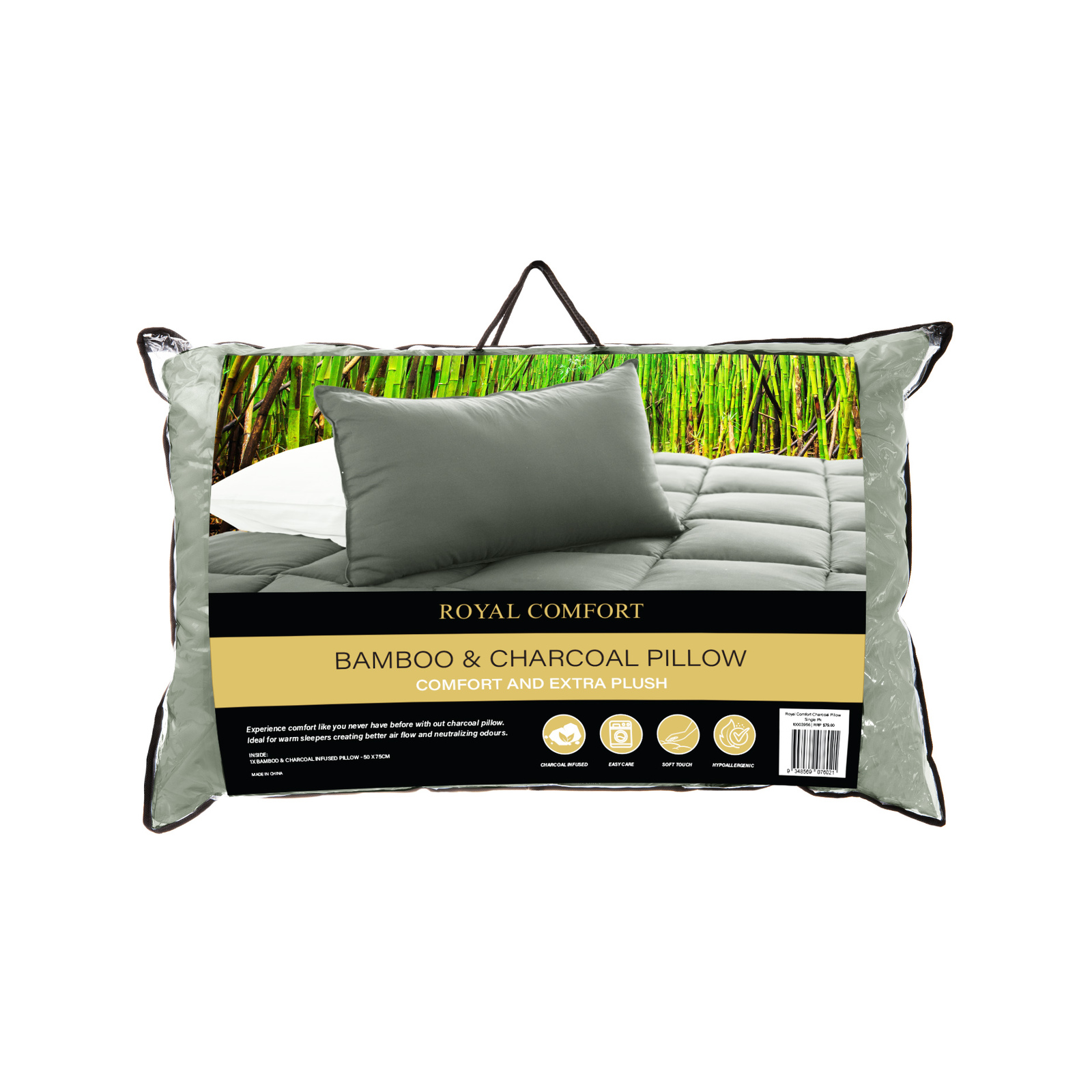 Royal Comfort Charcoal Bamboo Pillow Hotel Quality Luxury Single Pack
