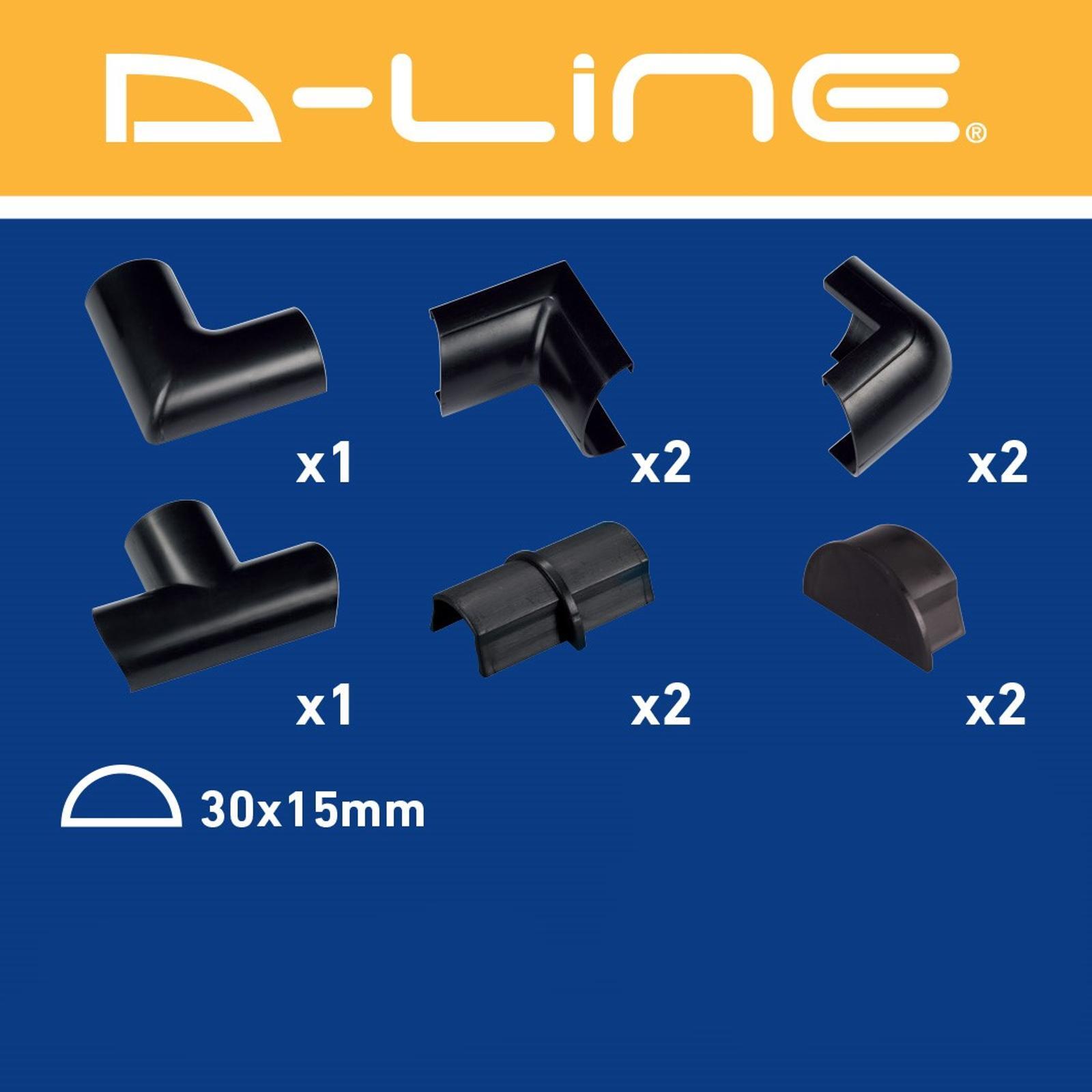 DLine 9 Piece 30 x 15mm Black Bends Connectors Endcap Cable Cover