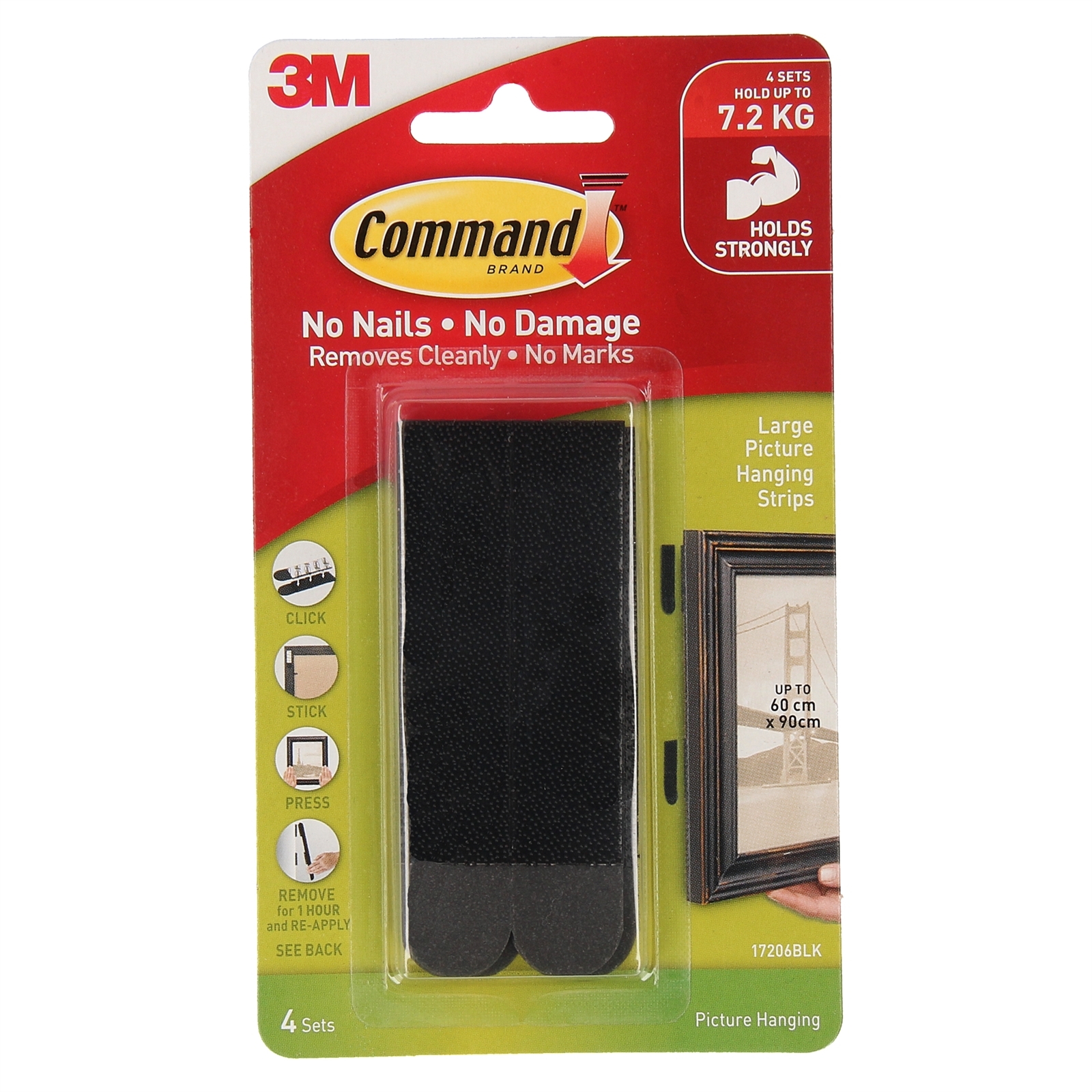 Command™ Large Black Adhesive Picture Hanging Strips 4 Pack