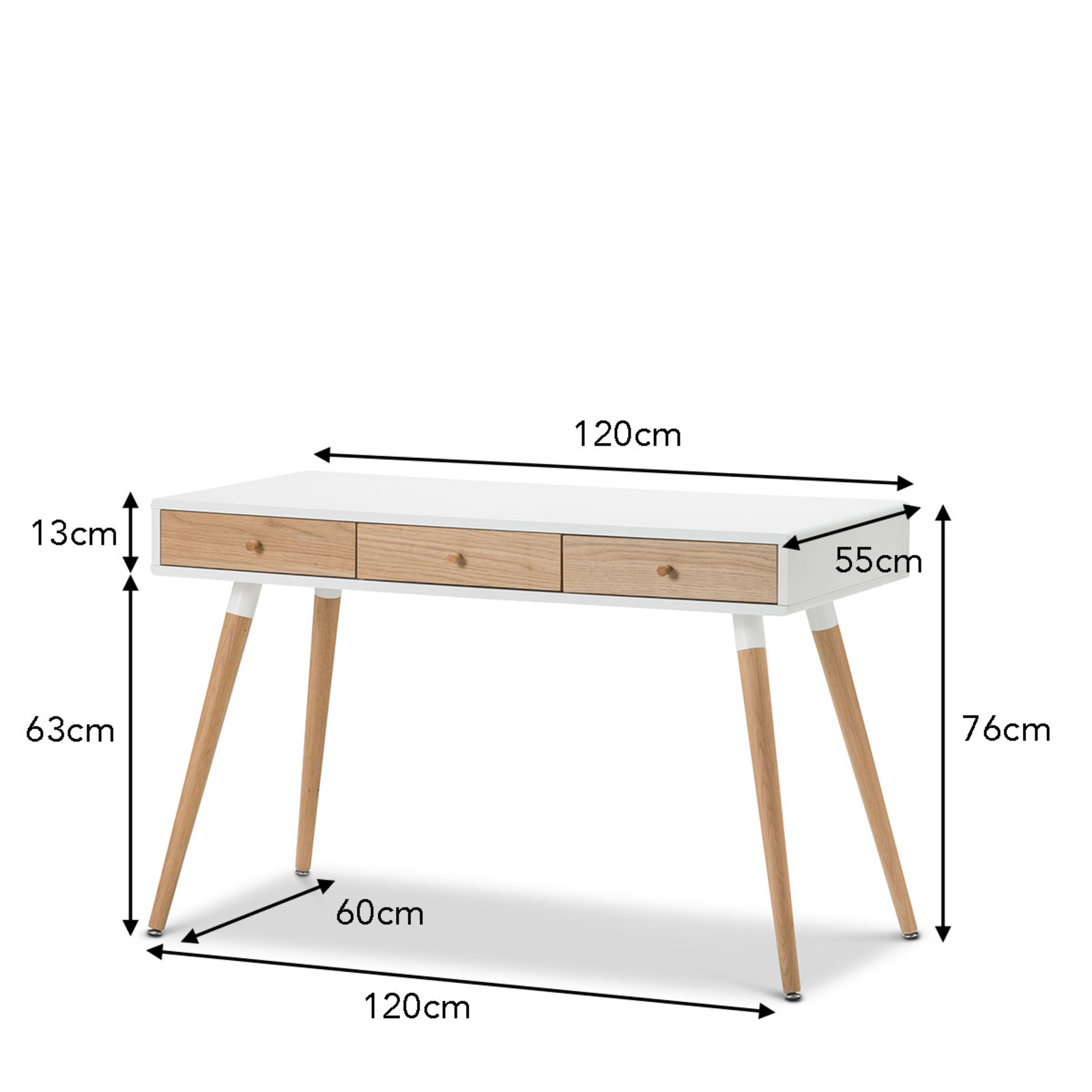 Einar Oak & White 3 Drawer Writing Desk Bunnings Australia
