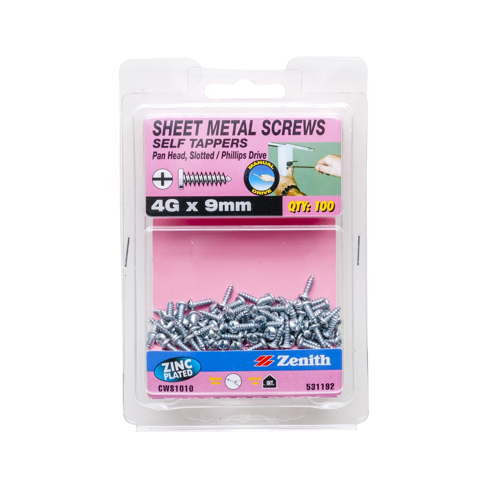 Zenith 4G x 9mm Sheet Metal SelfTapping Pan Head Slotted Phillips