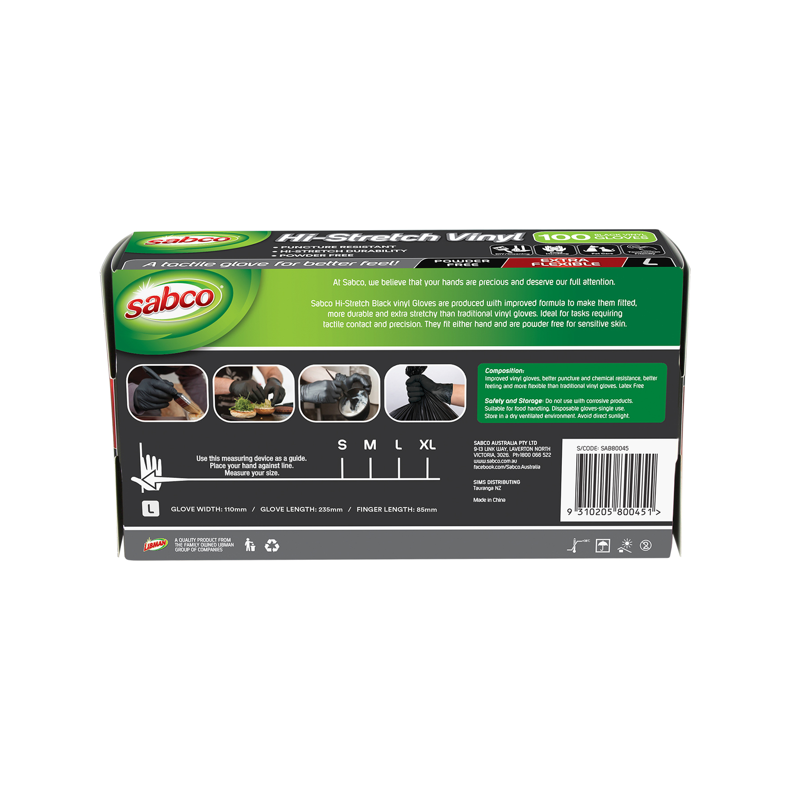 Sabco Large Black Vinyl HiStretch Gloves 100 Pack Bunnings Australia